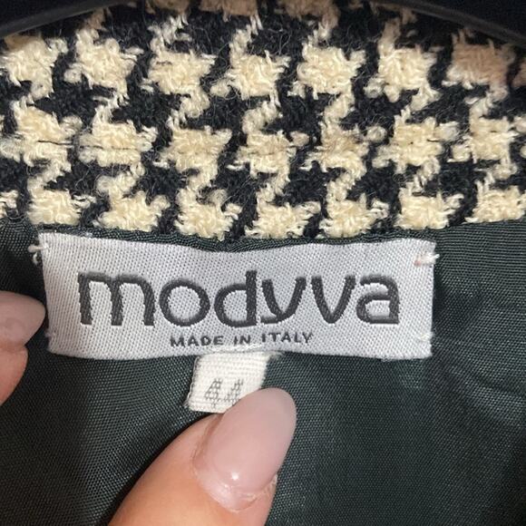 Madyva Made in Italy Women Tan/Black Wool Blend Houndstooth Blazer Size 44 - Picture 8 of 10